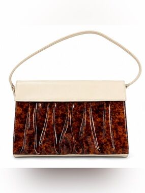 Vintage Tortoiseshell Patent & Cream Shoulder Bag Retro Chic Purse